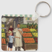 ヴィンテージビジネス、果物置き（食料雑貨店と少年） キーホルダー (裏面)