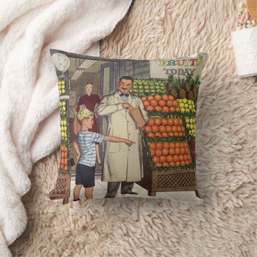 ヴィンテージビジネス、果物置き（食料雑貨店と少年） クッション (ブランケット)