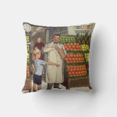ヴィンテージビジネス、果物置き（食料雑貨店と少年） クッション (裏面)