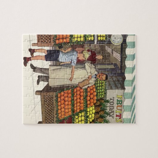 ヴィンテージビジネス、果物置き（食料雑貨店と少年） ジグソーパズル (横)