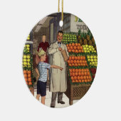 ヴィンテージビジネス、果物置き(食料雑貨店と少年) セラミックオーナメント (右)
