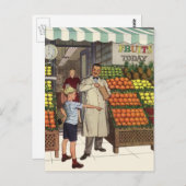 ヴィンテージビジネス、果物置き（食料雑貨店と少年） ポストカード (正面/裏面)