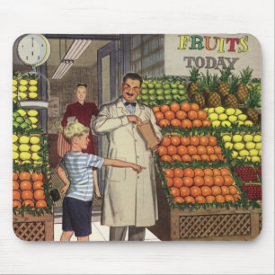 ヴィンテージビジネス、果物置き(食料雑貨店と少年) マウスパッド