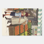 ヴィンテージビジネス、果物置き（食料雑貨店と少年） ラッピングペーパーシート (正面3)