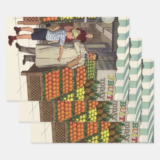 ヴィンテージビジネス、果物置き（食料雑貨店と少年） ラッピングペーパーシート (セット)