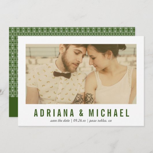 ヴィンテージビジモダンョンパターン |緑 セーブザデート (正面/裏面)