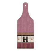 ヴィンテージビストロタイルクランベリーおよび金ゴールドモノグラム カッティングボード (正面)