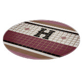 ヴィンテージビストロタイルクランベリーおよび金ゴールドモノグラム カッティングボード (角)