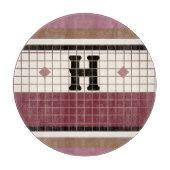 ヴィンテージビストロタイルクランベリーおよび金ゴールドモノグラム カッティングボード (正面)