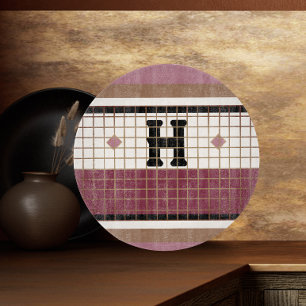 ヴィンテージビストロタイルクランベリーおよび金ゴールドモノグラム カッティングボード