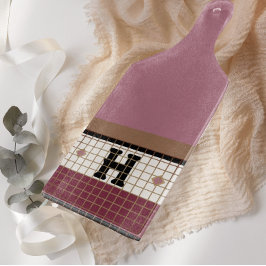 ヴィンテージビストロタイルクランベリーおよび金ゴールドモノグラム カッティングボード