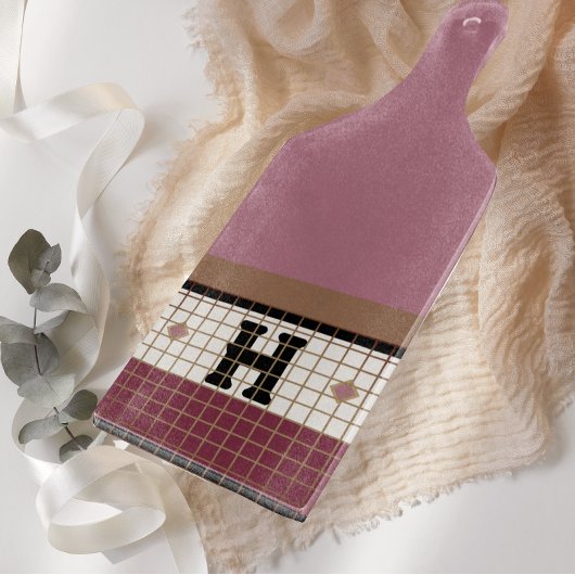 ヴィンテージビストロタイルクランベリーおよび金ゴールドモノグラム カッティングボード