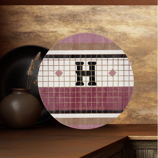 ヴィンテージビストロタイルクランベリーおよび金ゴールドモノグラム カッティングボード