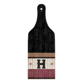 ヴィンテージビストロタイルクランベリーおよび金ゴールドモノグラム カッティングボード