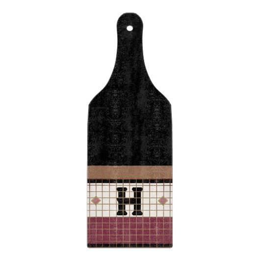 ヴィンテージビストロタイルクランベリーおよび金ゴールドモノグラム カッティングボード (正面)