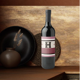 ヴィンテージビストロタイルクランベリーおよび金ゴールドモノグラム ワインラベル