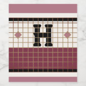 ヴィンテージビストロタイルクランベリーおよび金ゴールドモノグラム ワインラベル (シングルラベル)