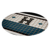 ヴィンテージビストロタイルターコイズと金ゴールドモノグラム カッティングボード (角)