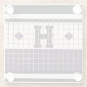 ヴィンテージビストロタイルパープルと金ゴールドモノグラム ガラスコースター (裏面)