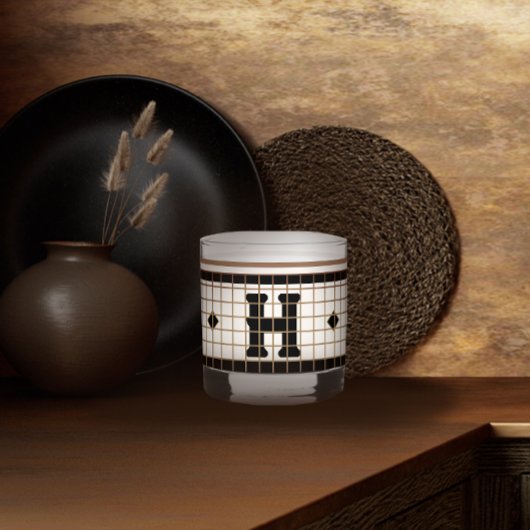 ヴィンテージビストロタイルブラック&金ゴールドモノグラム ウイスキーグラス