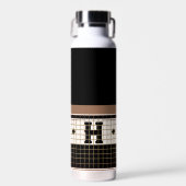 ヴィンテージビストロタイルブラック&金ゴールドモノグラム ウォーターボトル (正面)