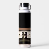 ヴィンテージビストロタイルブラック&金ゴールドモノグラム ウォーターボトル (背面)