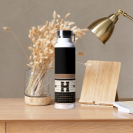 ヴィンテージビストロタイルブラック&金ゴールドモノグラム ウォーターボトル