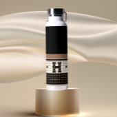 ヴィンテージビストロタイルブラック&金ゴールドモノグラム ウォーターボトル