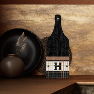 ヴィンテージビストロタイルブラック&金ゴールドモノグラム カッティングボード