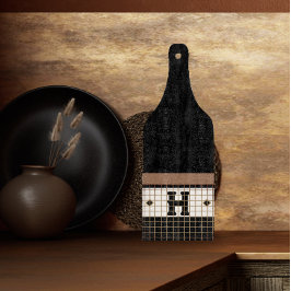 ヴィンテージビストロタイルブラック&金ゴールドモノグラム カッティングボード