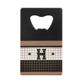 ヴィンテージビストロタイルブラック&金ゴールドモノグラム クレジットカード栓抜き