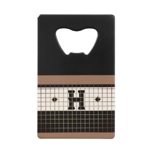 ヴィンテージビストロタイルブラック&金ゴールドモノグラム クレジットカード栓抜き