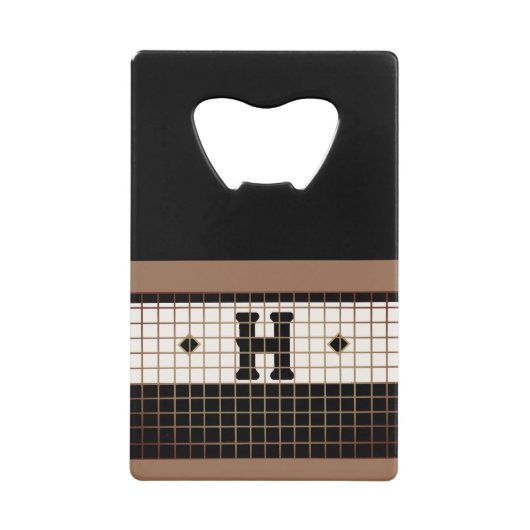 ヴィンテージビストロタイルブラック&金ゴールドモノグラム クレジットカード栓抜き (正面)