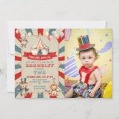 ヴィンテージビッグトップサーカスカーニバル誕生日写真 招待状 (正面)