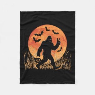 ヴィンテージビッグフートパンプキンハロウィンムーンシルエット フリースブランケット