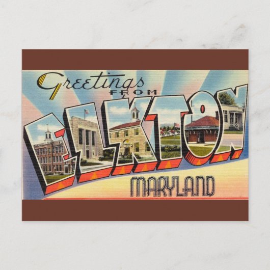 ヴィンテージビッグレターエルクトンメリーランド ポストカード (正面)