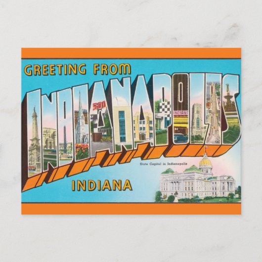 ヴィンテージビッグ・レター・インディアナポリス・インディアナ ポストカード (正面)