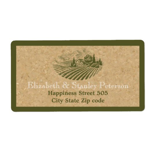 ヴィンテージビナードとコルクベージュ結婚オリーブ ラベル (正面)