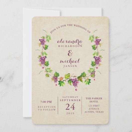 ヴィンテージビネヤード|ワインをテーマにした結婚式招待状 招待状 (正面)