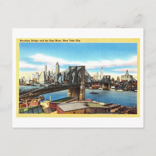 ヴィンテージビューオブブルックリンブリッジ&イーストリバー ポストカード (正面)