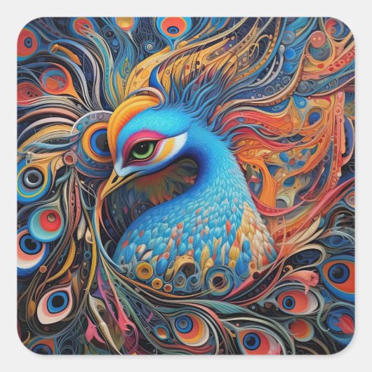 ヴィンテージビューティフルピーコックアールヌーボー スクエアシール (正面)