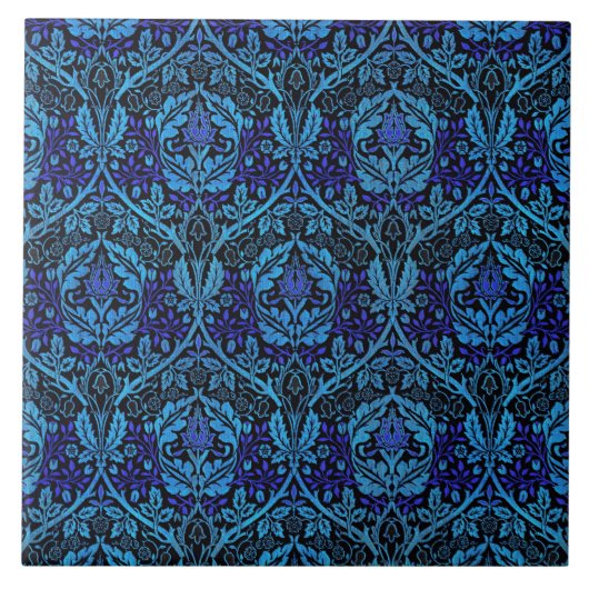 ヴィンテージビューティフルブルーアールヌーボー模様 タイル (正面)