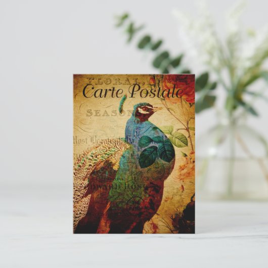 ヴィンテージビューティフルブルーピーコックフランスのフローラ ポストカード (スタンド正面)