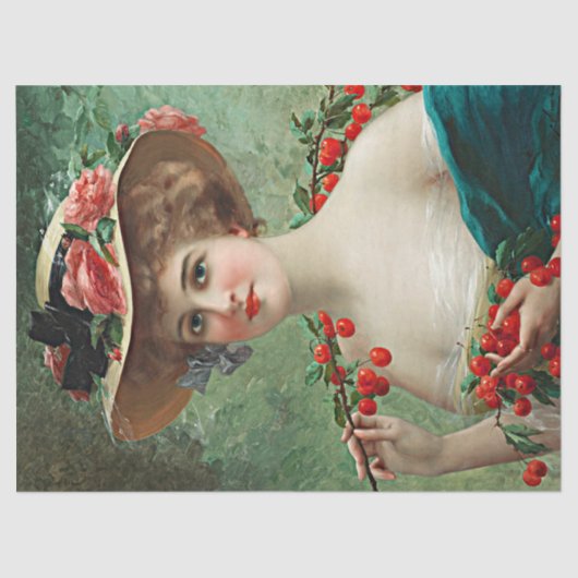 ヴィンテージビューティフルレディフローズンハット&さくらんぼ 薄葉紙 (正面)