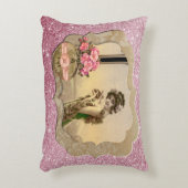 ヴィンテージビューティー枠ピンクのスパークリーなアクセント枕 アクセントクッション (正面(垂直))