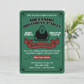 ヴィンテージビリヤード誕生日パーティープールテーマグリーン 招待状 (スタンド正面)