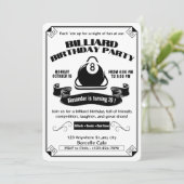 ヴィンテージビリヤード誕生日パーティープールテーマホワイト 招待状 (スタンド正面)