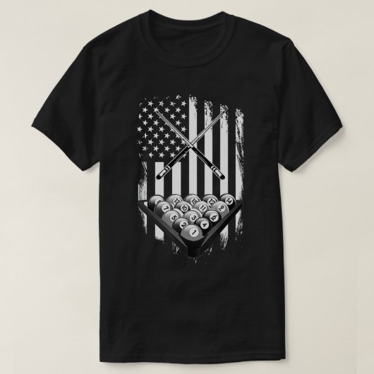 ヴィンテージビリヤード・アメリカ国旗のプールのプレイヤー現在 Tシャツ (デザイン正面)
