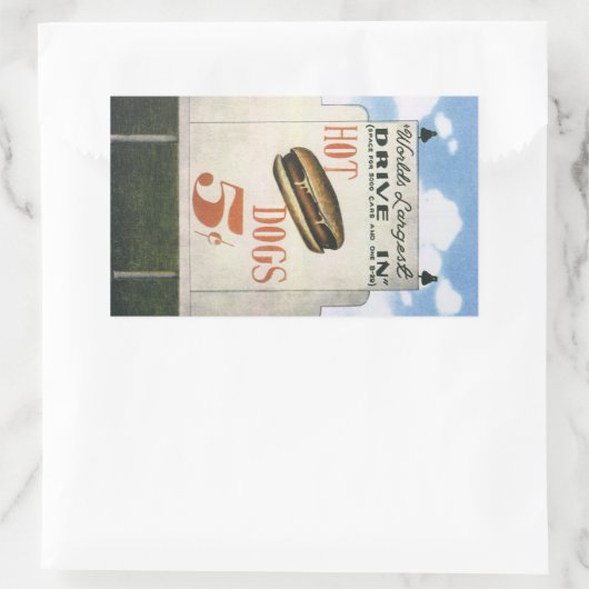 ヴィンテージビルボード、ホットドッグで世界最大級のドライブ 長方形シール (バッグ)