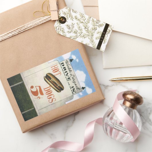 ヴィンテージビルボード、ホットドッグで世界最大級のドライブ 長方形シール (ギフト)